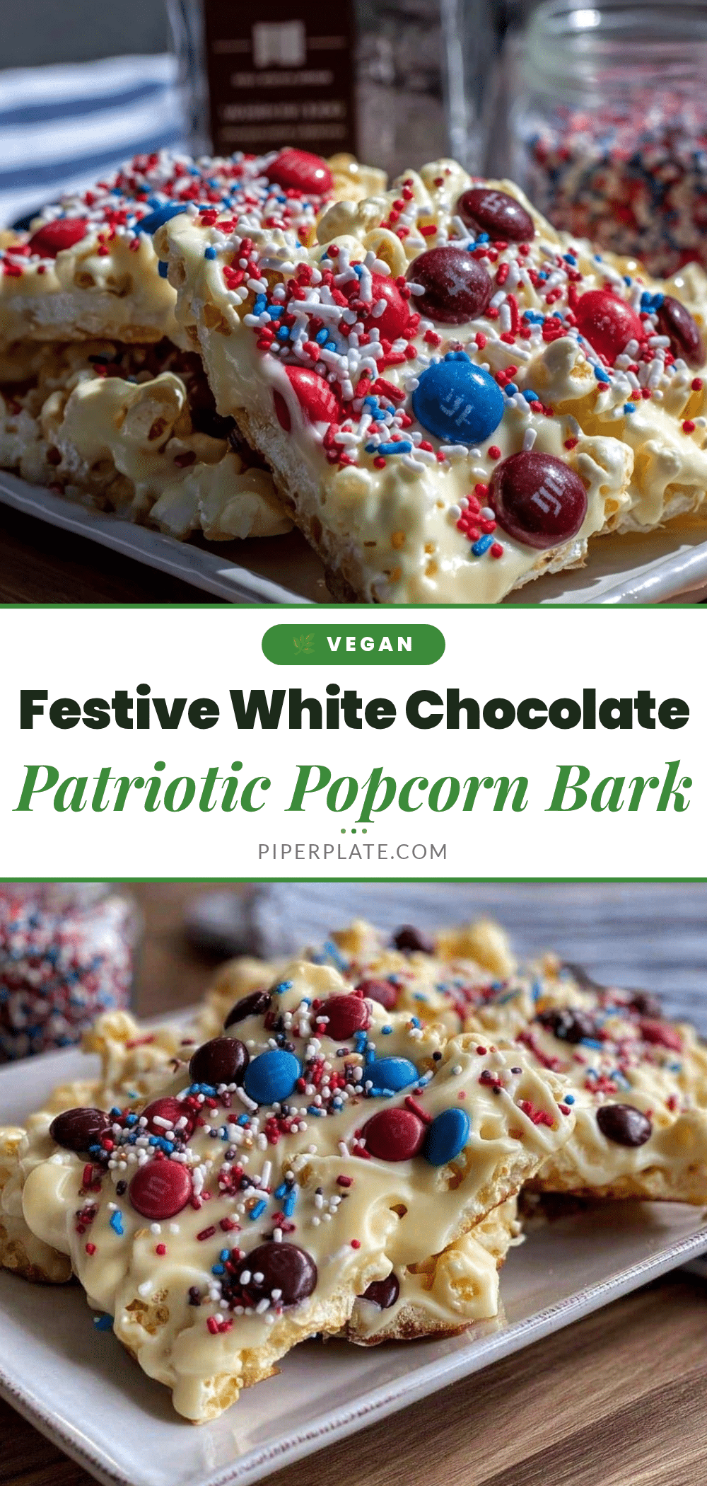 Festive White Chocolate Patriotic Popcorn Bark recipe