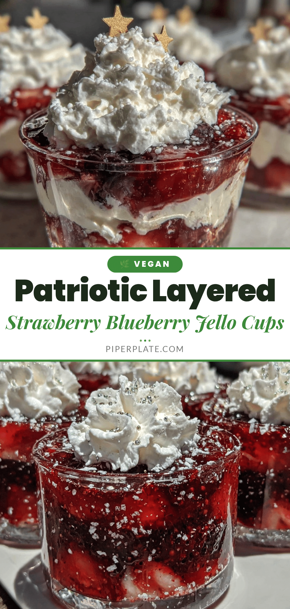 Layered Strawberry Blueberry Jello Flag Cups recipe