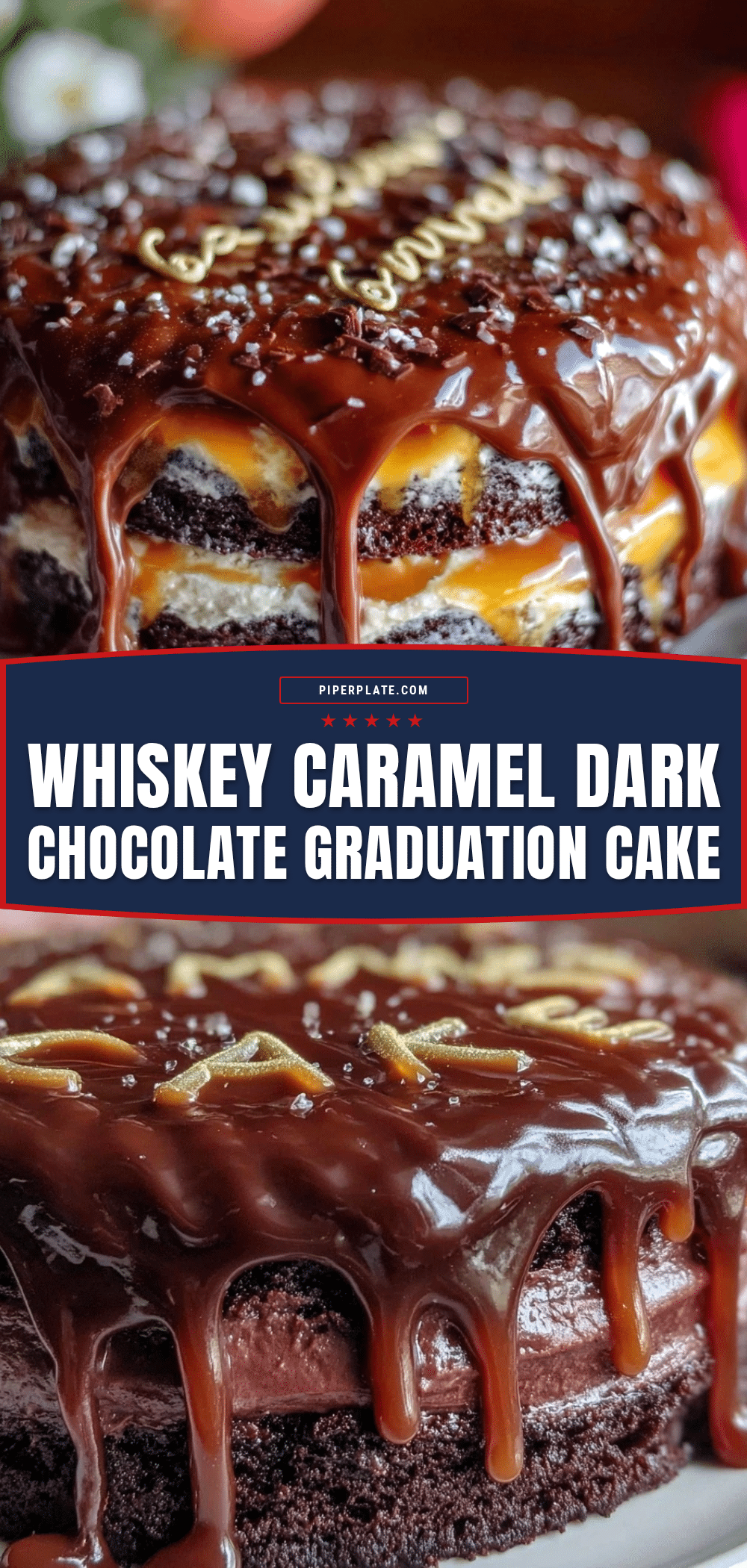 Whiskey Caramel Dark Chocolate Drip Cake recipe