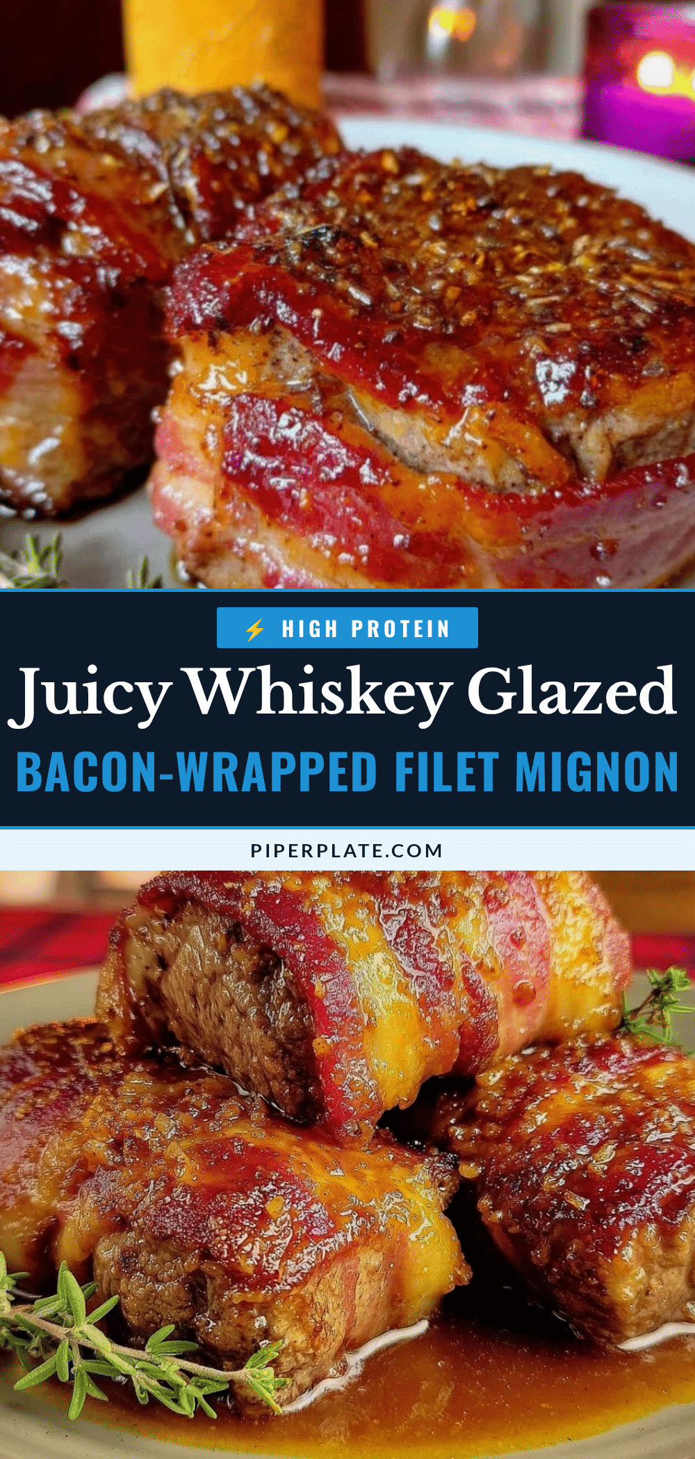 whiskey glazed bacon-wrapped filet mignon recipe