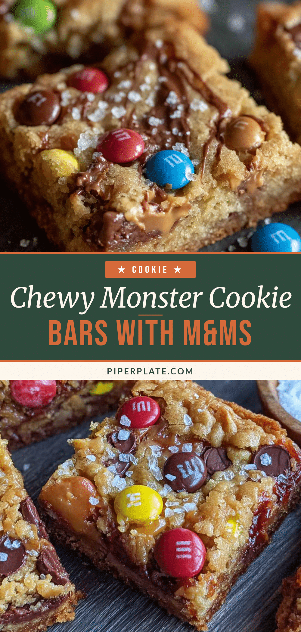 chewy monster cookie bars with m&ms recipe