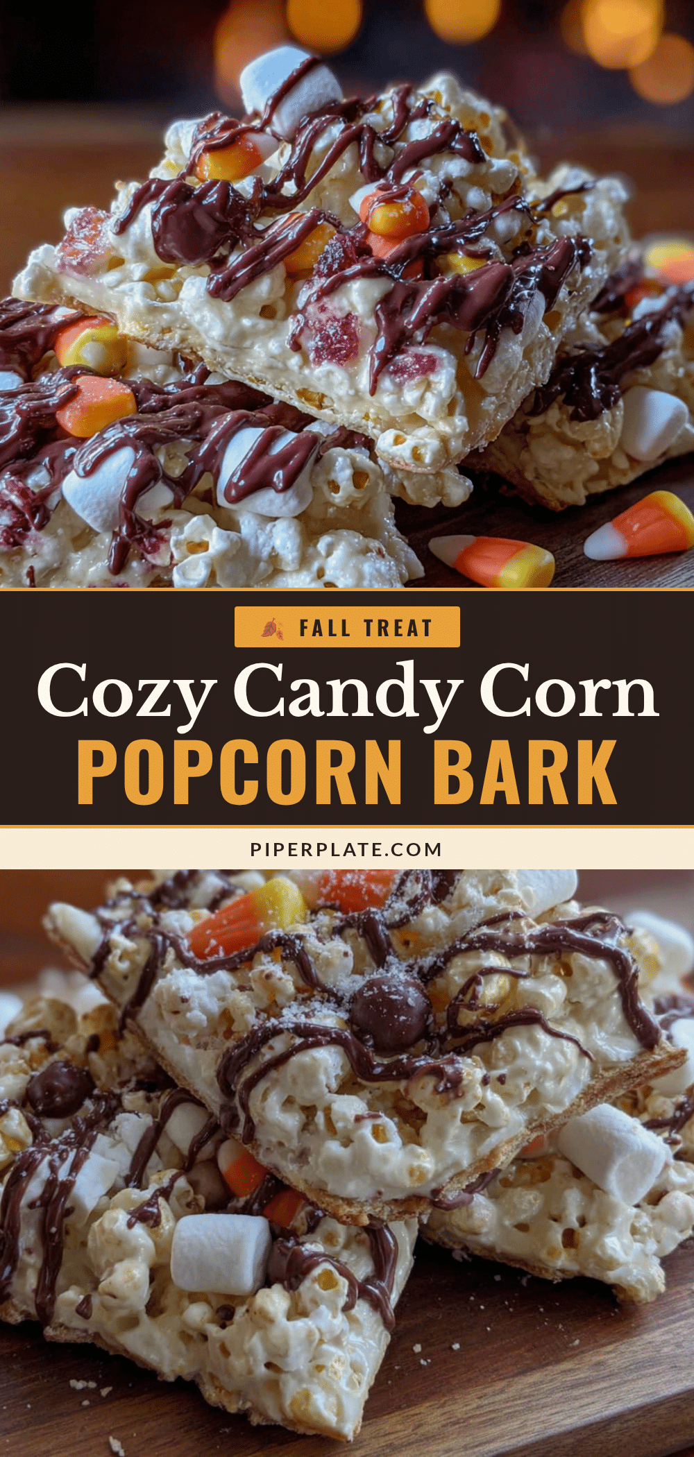 Cozy Candy Corn Popcorn Bark recipe