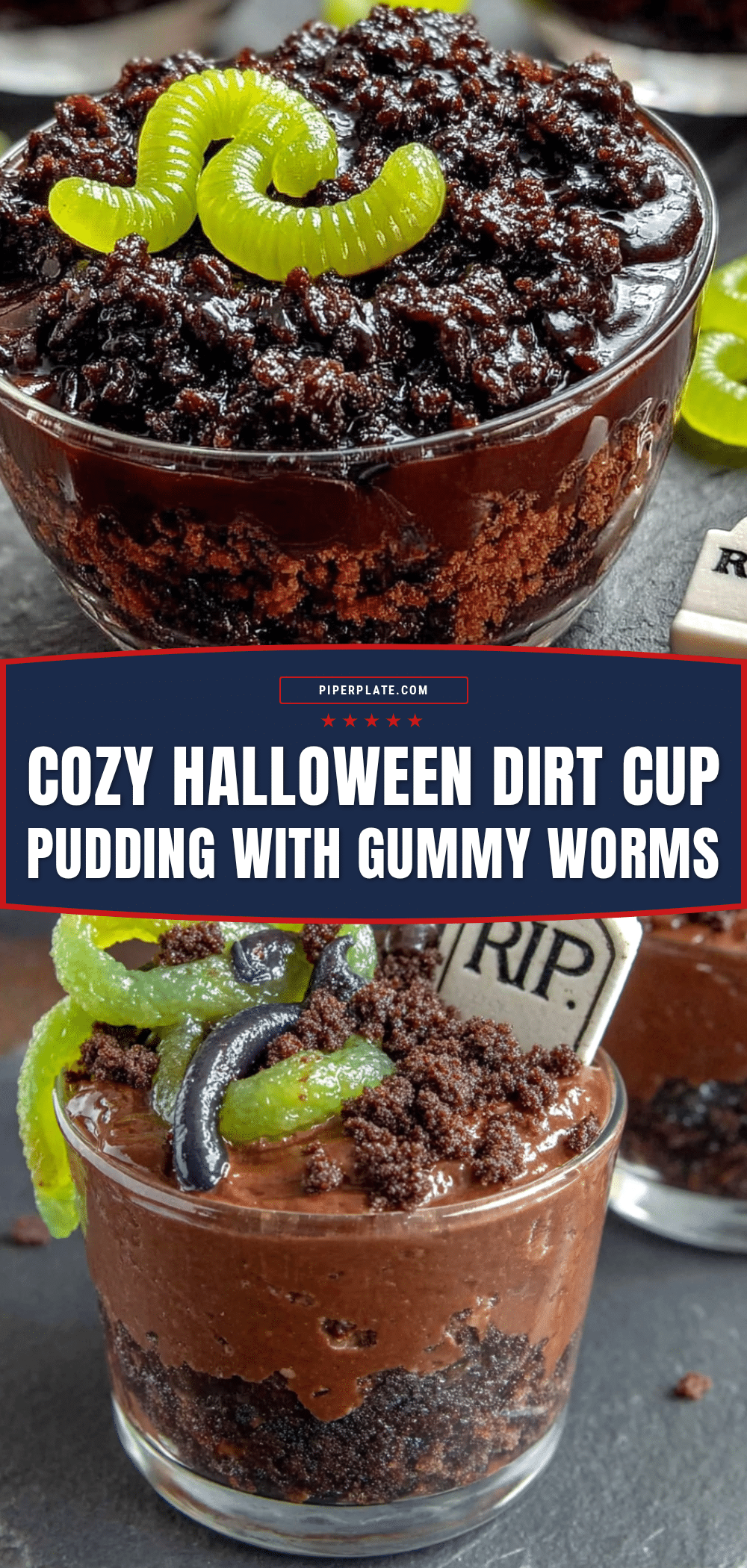cozy Halloween dirt cup pudding with gummy worms recipe