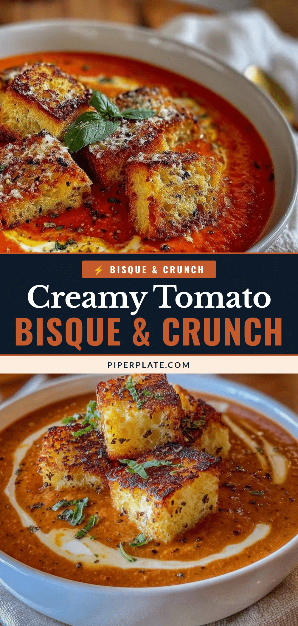 creamy tomato bisque with grilled cheese croutons recipe