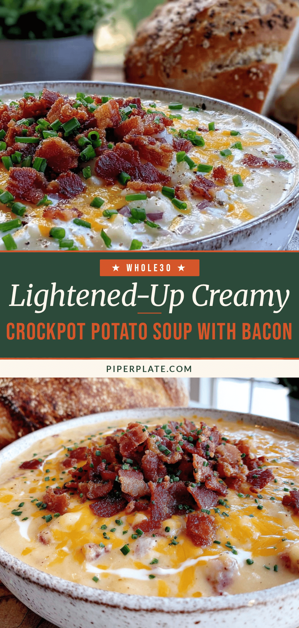 lightened-up creamy crockpot potato soup with bacon recipe